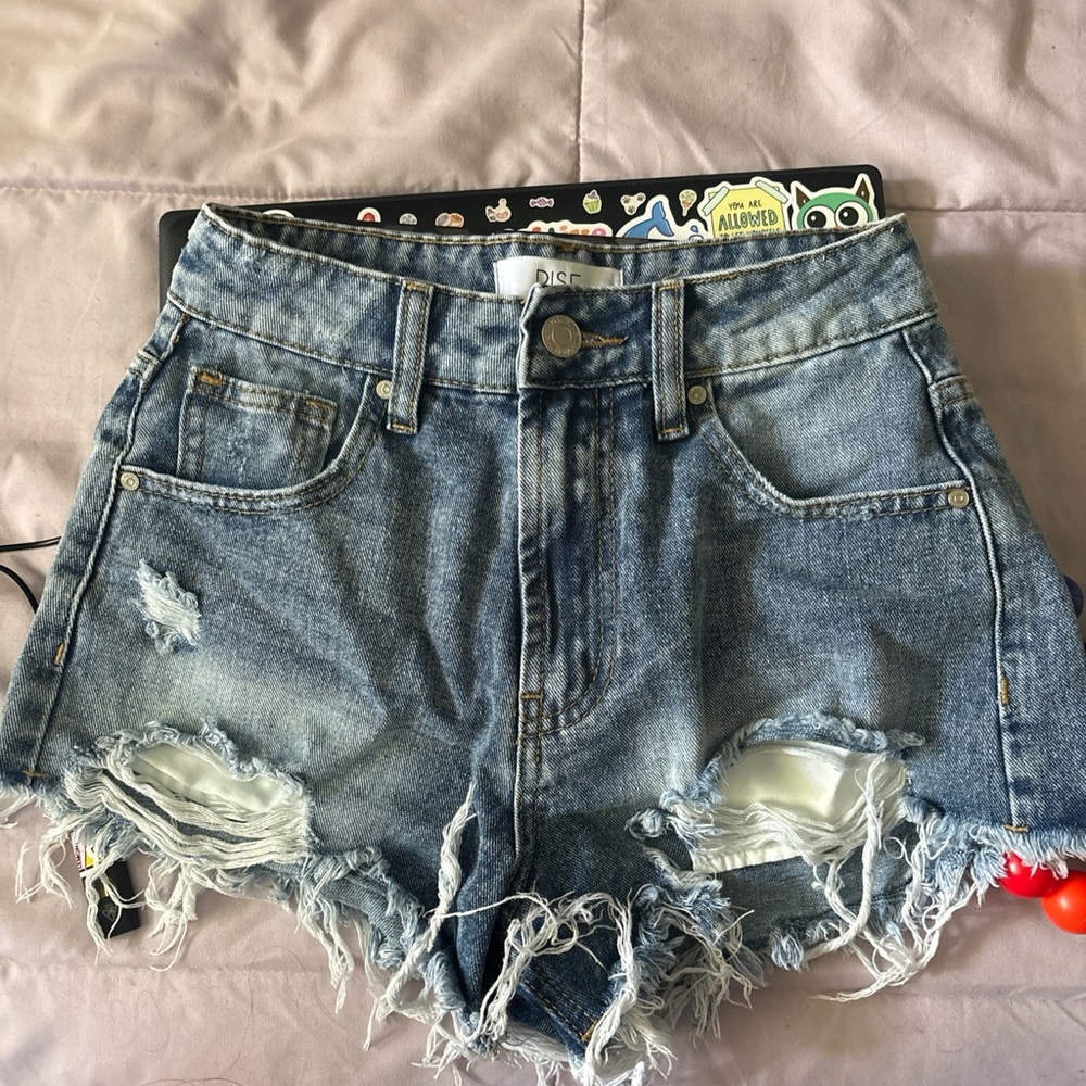 Trendy Blue Distressed Jean Shorts